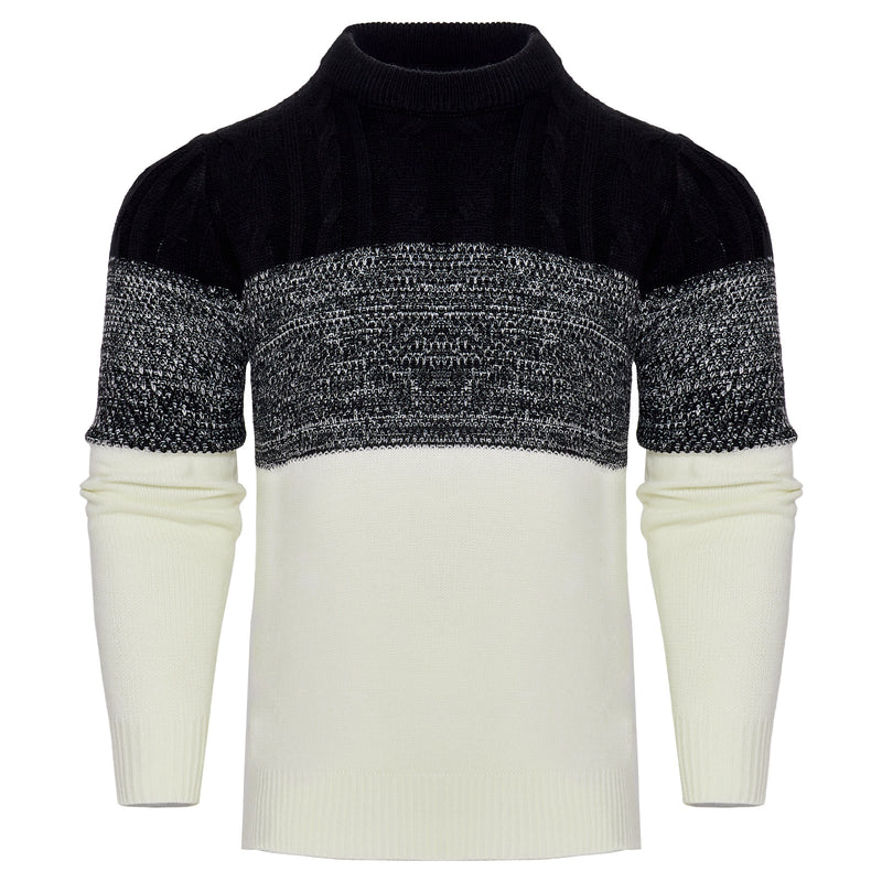 Men's Casual Color Block Long Sleeve Cable Knit Pullover Sweater | LUXETHREAD