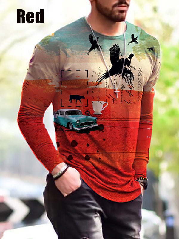 Halloween Autumn And Winter Men S Print Simple Long-Sleeved T Shirt | LUXETHREAD