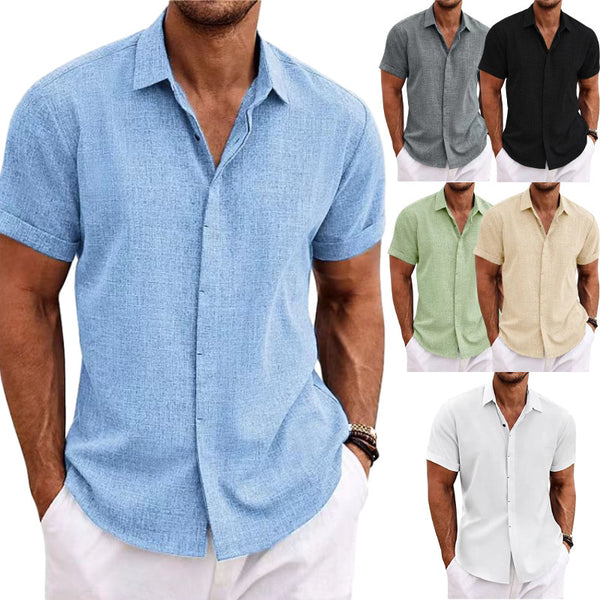 Men's Solid Color Loose Linen Short-sleeved T-shirt | LUXETHREAD 