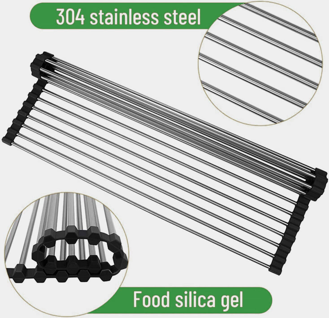 Kitchen Stainless Steel Sink Drain Rack Roll Up Dish Drying Drainer Mat | LUXETHREAD