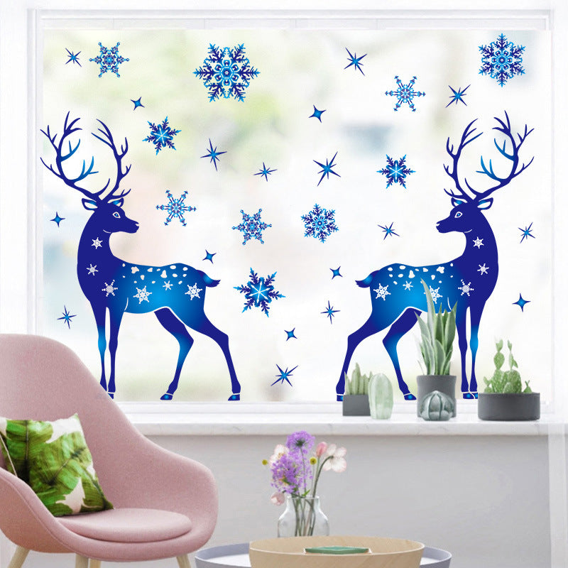 Christmas Elk Snowflake Sticker Decoration Glass Window Kids Room Christmas Wall Stickers Home Decals Decoration | LUXETHREAD