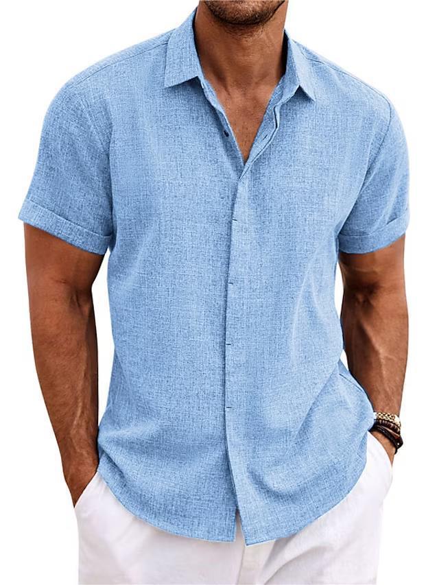 Men's Solid Color Loose Linen Short-sleeved T-shirt | LUXETHREAD 