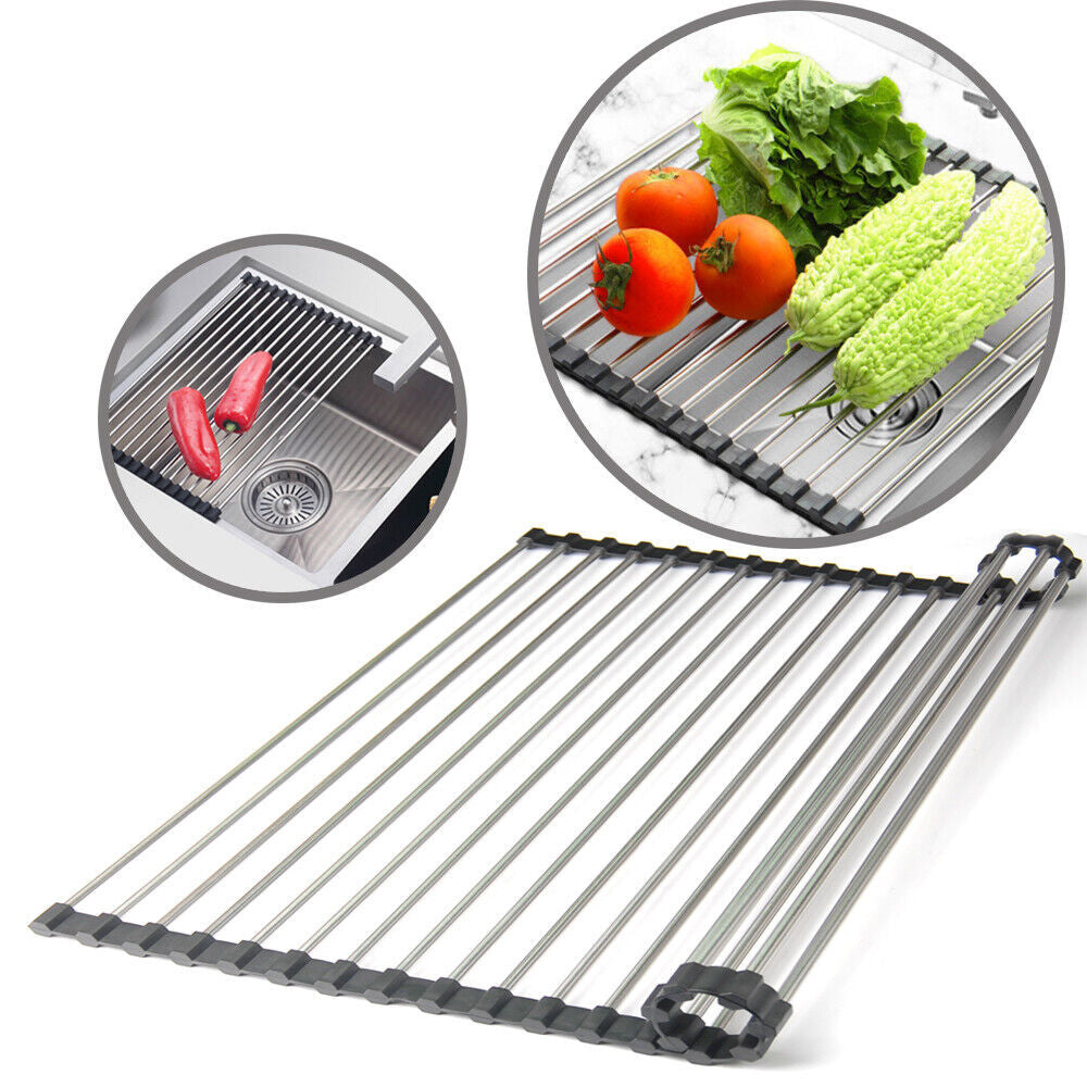 Kitchen Stainless Steel Sink Drain Rack Roll Up Dish Drying Drainer Mat | LUXETHREAD