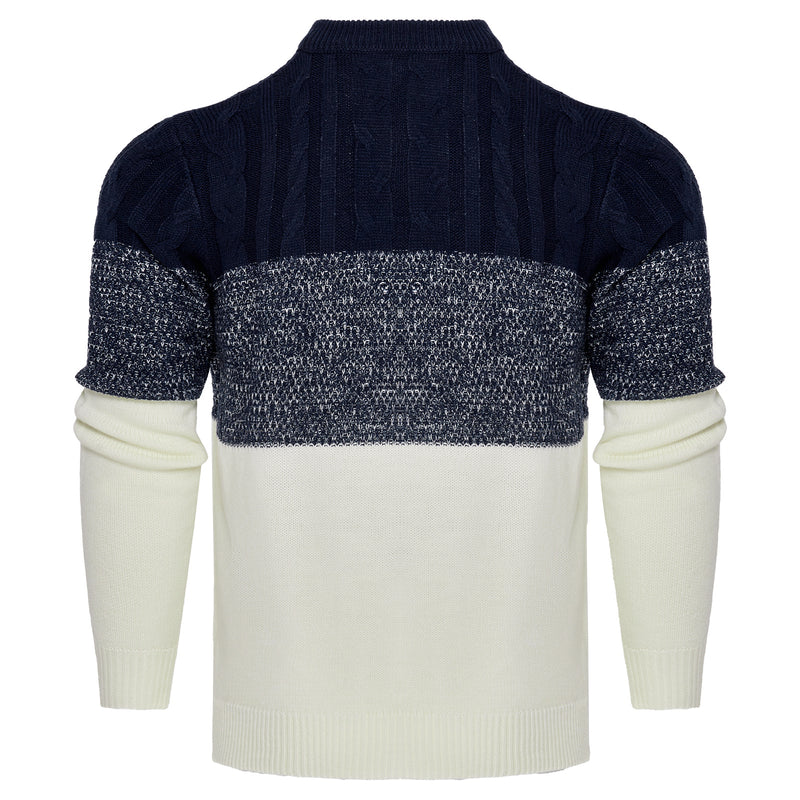 Men's Casual Color Block Long Sleeve Cable Knit Pullover Sweater | LUXETHREAD