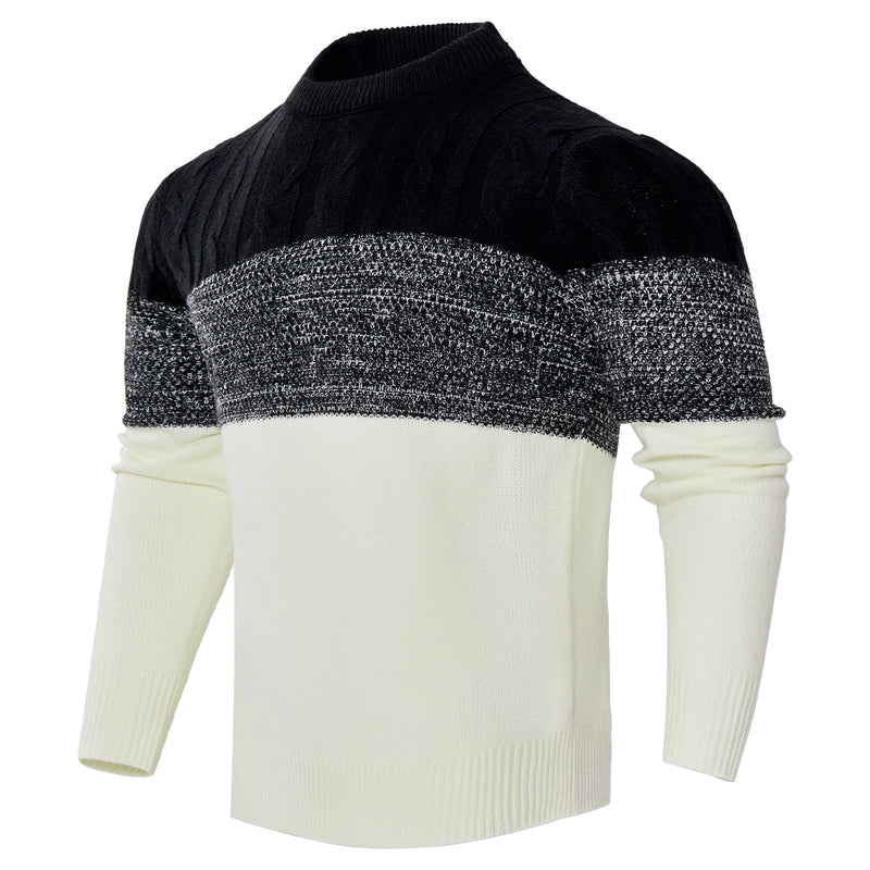 Men's Casual Color Block Long Sleeve Cable Knit Pullover Sweater | LUXETHREAD