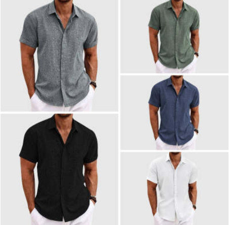 Men's Solid Color Loose Linen Short-sleeved T-shirt | LUXETHREAD 
