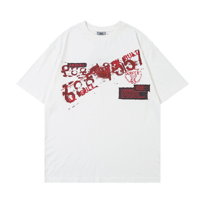 Letter Affixed Cloth Embroidered Printed Short Sleeve Men | LUXETHREAD