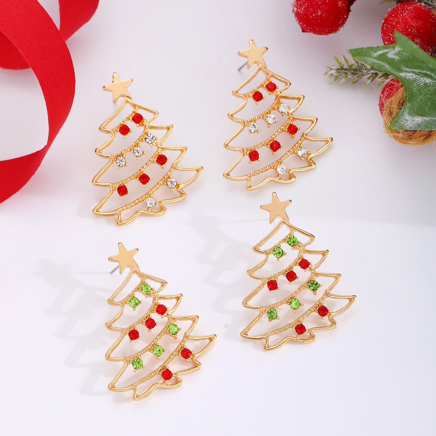 Colorful Zircon Christmas Tree Earrings | LUXETHREAD